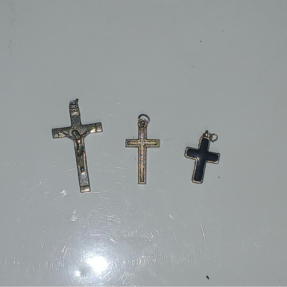 Silver and Black Cross Pendants Set